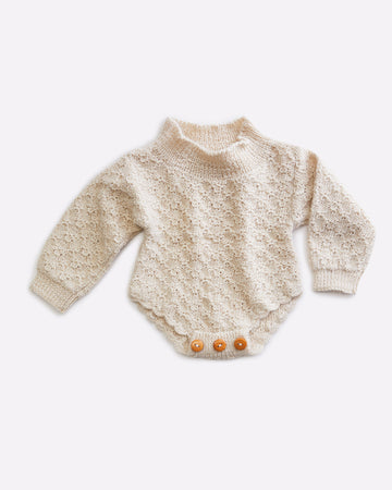 long sleeve heirloom hand knit baby romper