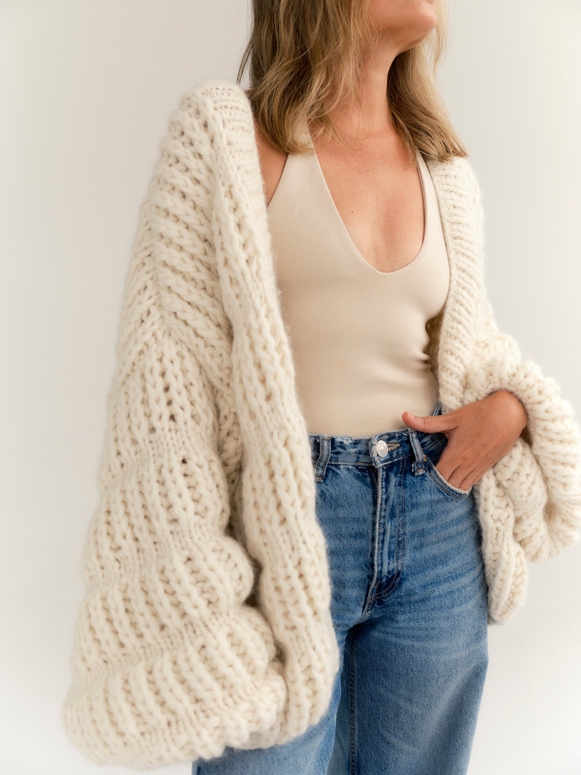 Chunky off the shoulder women's knit sweater – Hank Knitwear