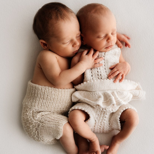 Newborn baby twins romper and knit bloomers