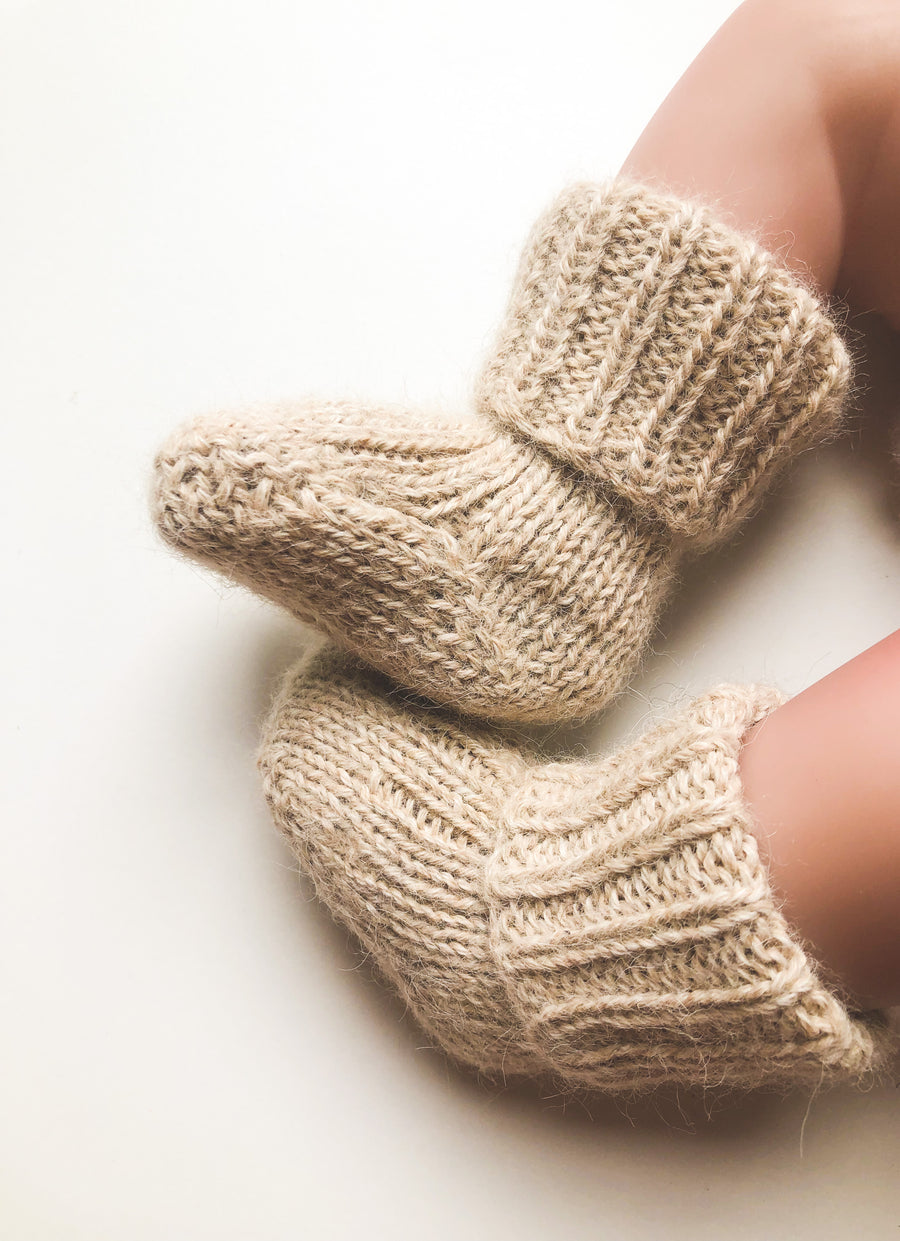 hand knit baby alpaca ribbed socks for baby